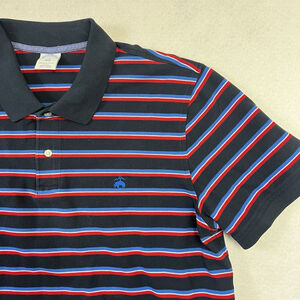 Brooks Brothers Short Sleeve Polo Shirt Mens XXL Blue Red Stripe Slim Fit Golf